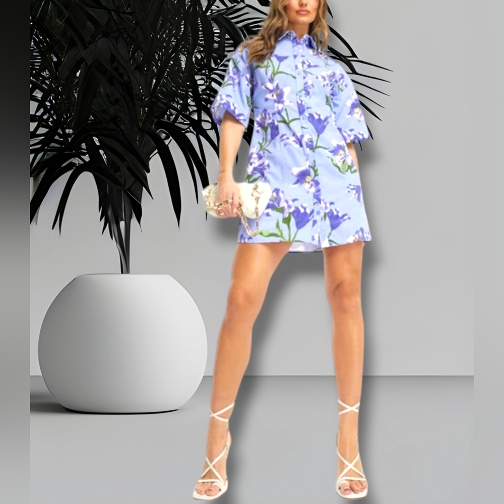 ASOS Design TWILL MINI SHIRT DRESS IN FLORAL PRINT. Size 12. NWOT